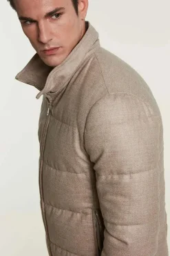 Mens down jacket with fur hood