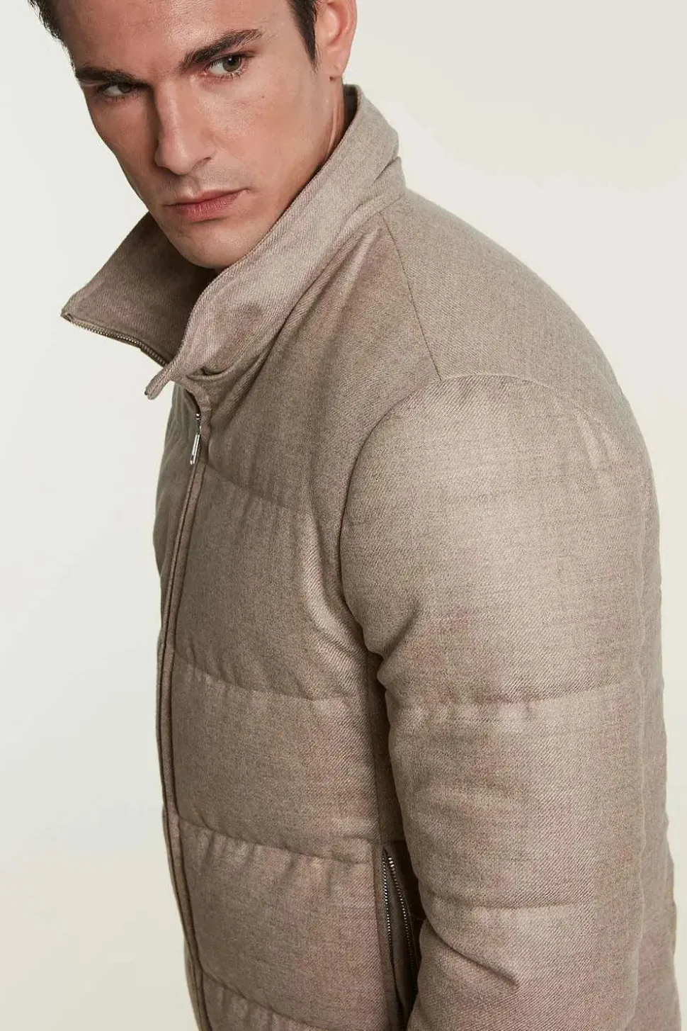 Mens down jacket with fur hood