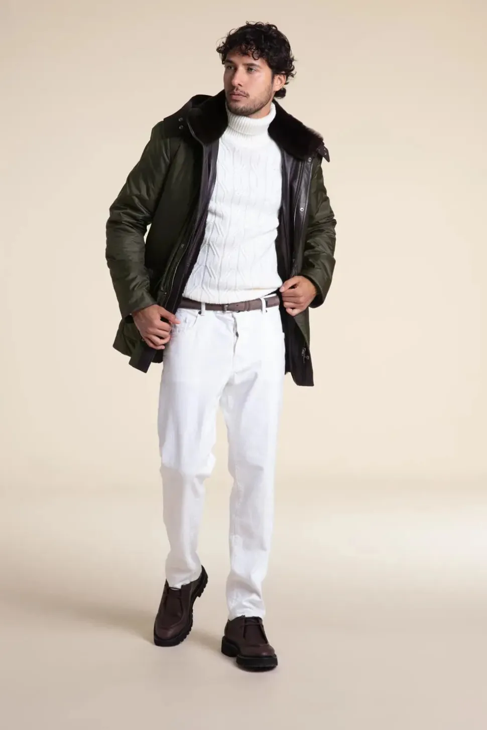 Mens green parka coats with fur hood