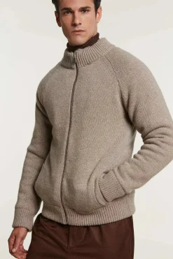 Mens knitted bomber with fur