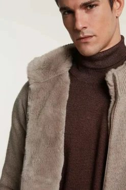 Mens knitted bomber with fur