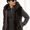 Mens mink vest with hood