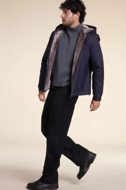 Mens parka jacket with fur hood