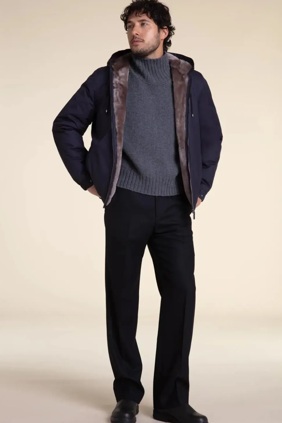 Mens parka jacket with fur hood
