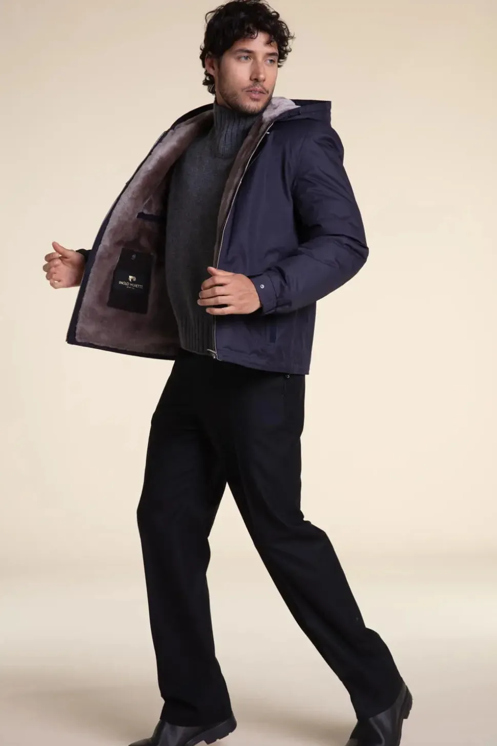 Mens parka jacket with fur hood
