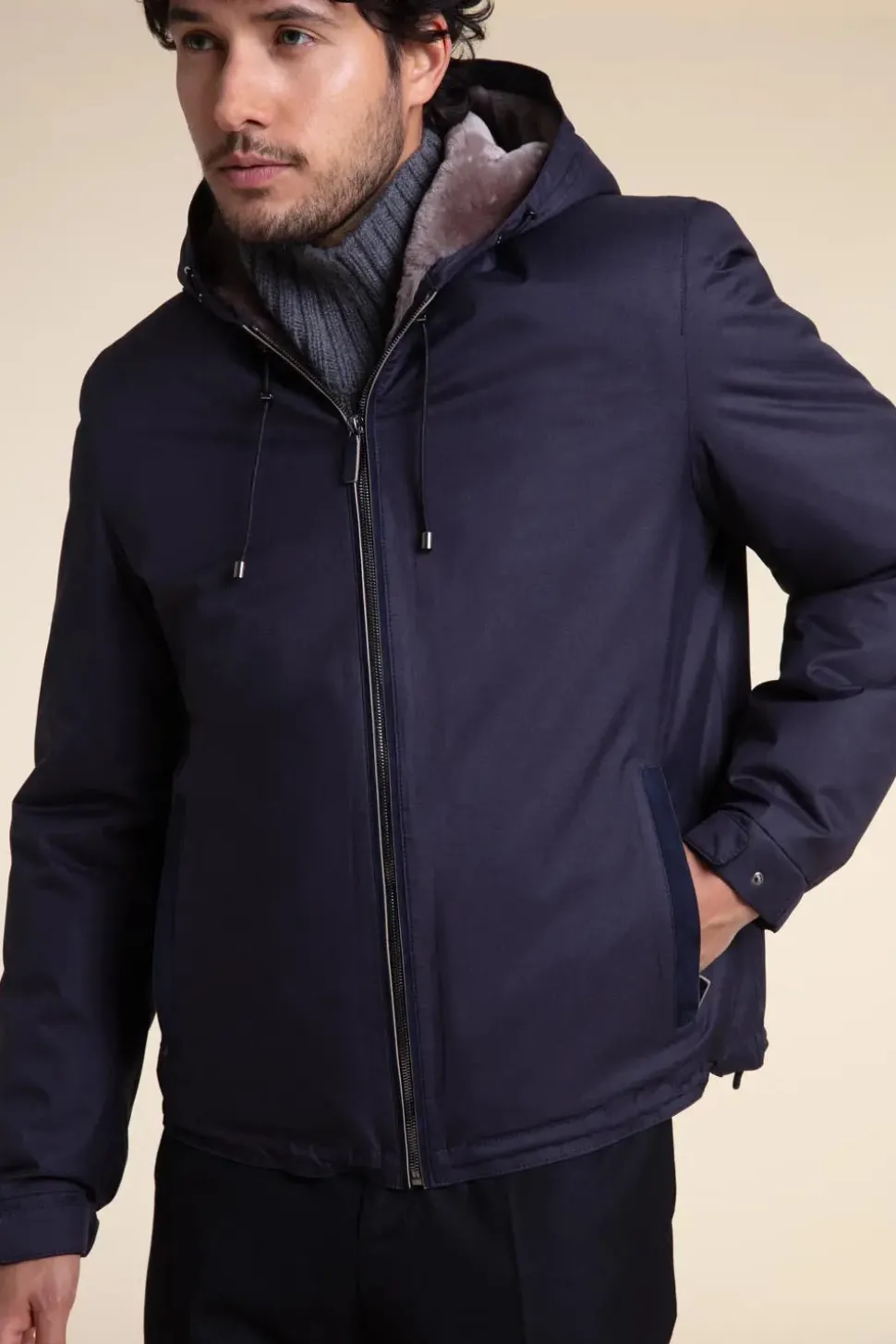 Mens parka jacket with fur hood