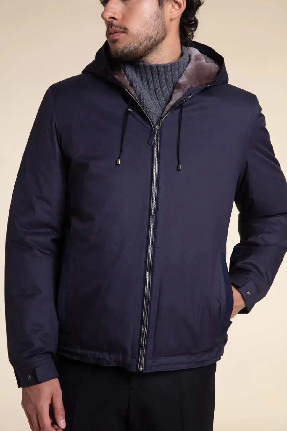 Mens parka jacket with fur hood