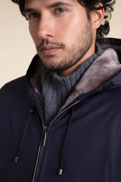 Mens parka jacket with fur hood