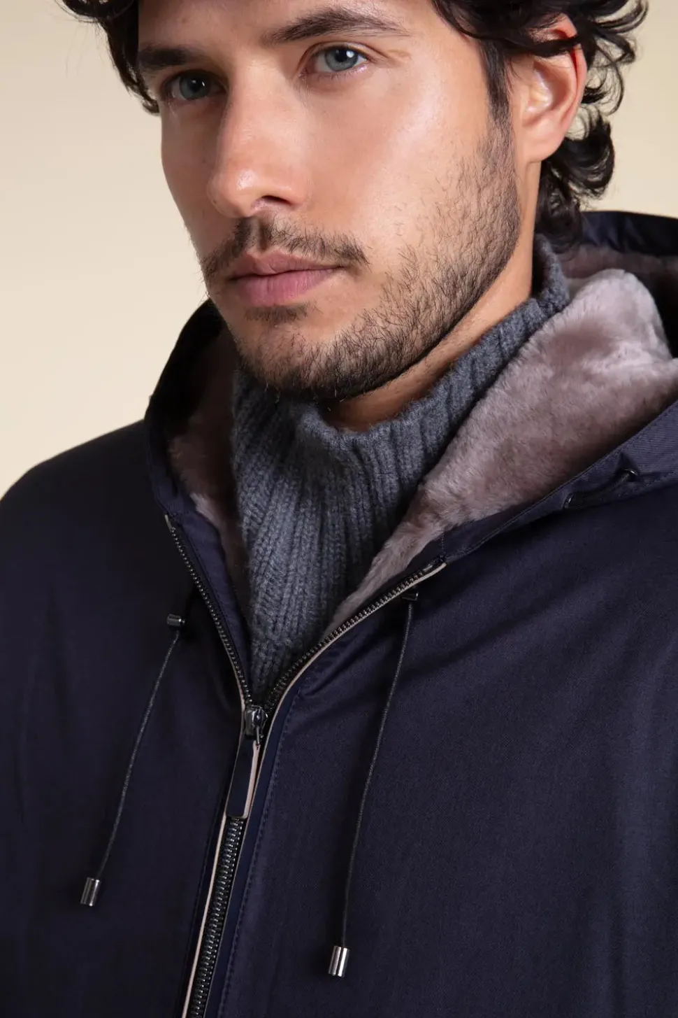 Mens parka jacket with fur hood