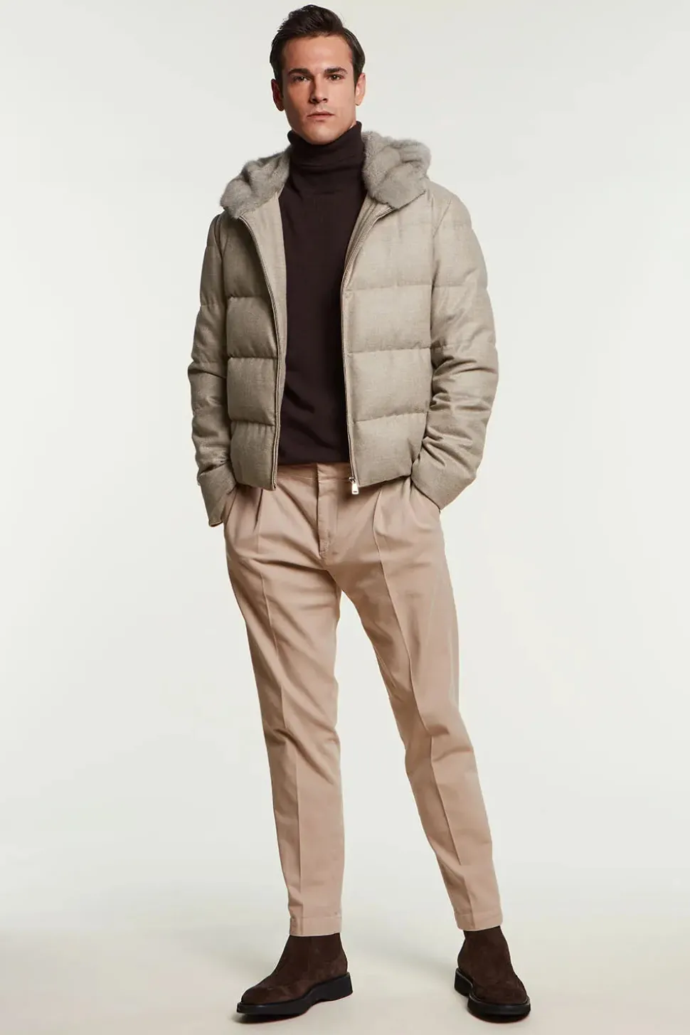 Mens puffer jacket with fur hood