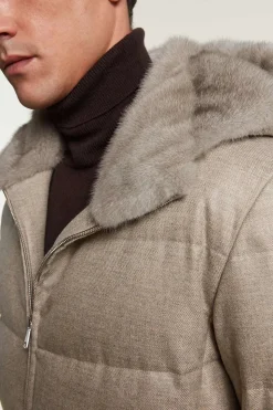 Mens puffer jacket with fur hood