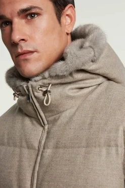 Mens puffer jacket with fur hood