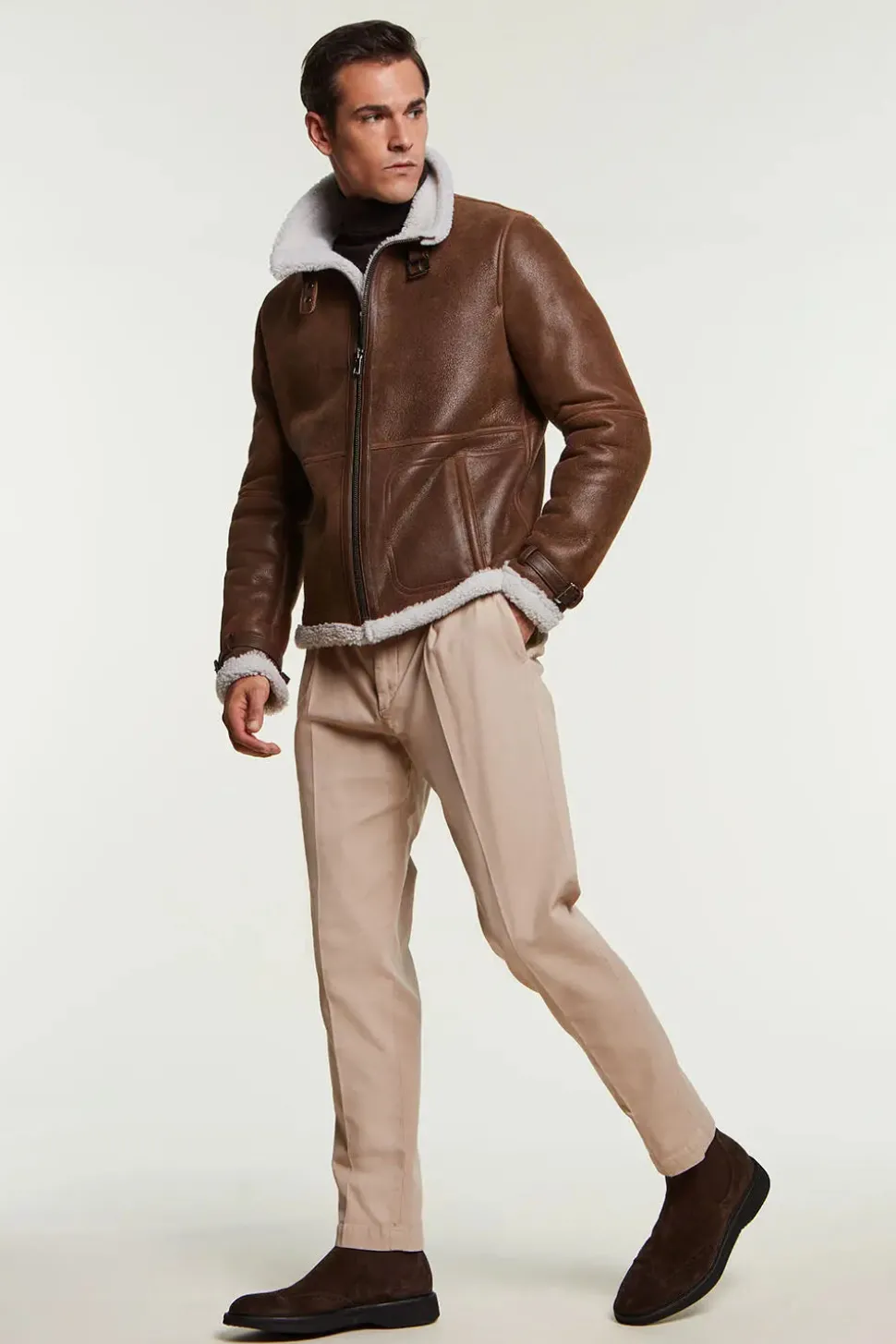 Mens shearling jacket brown