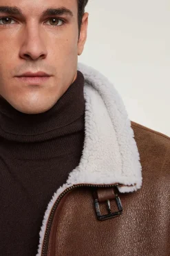 Mens shearling jacket brown