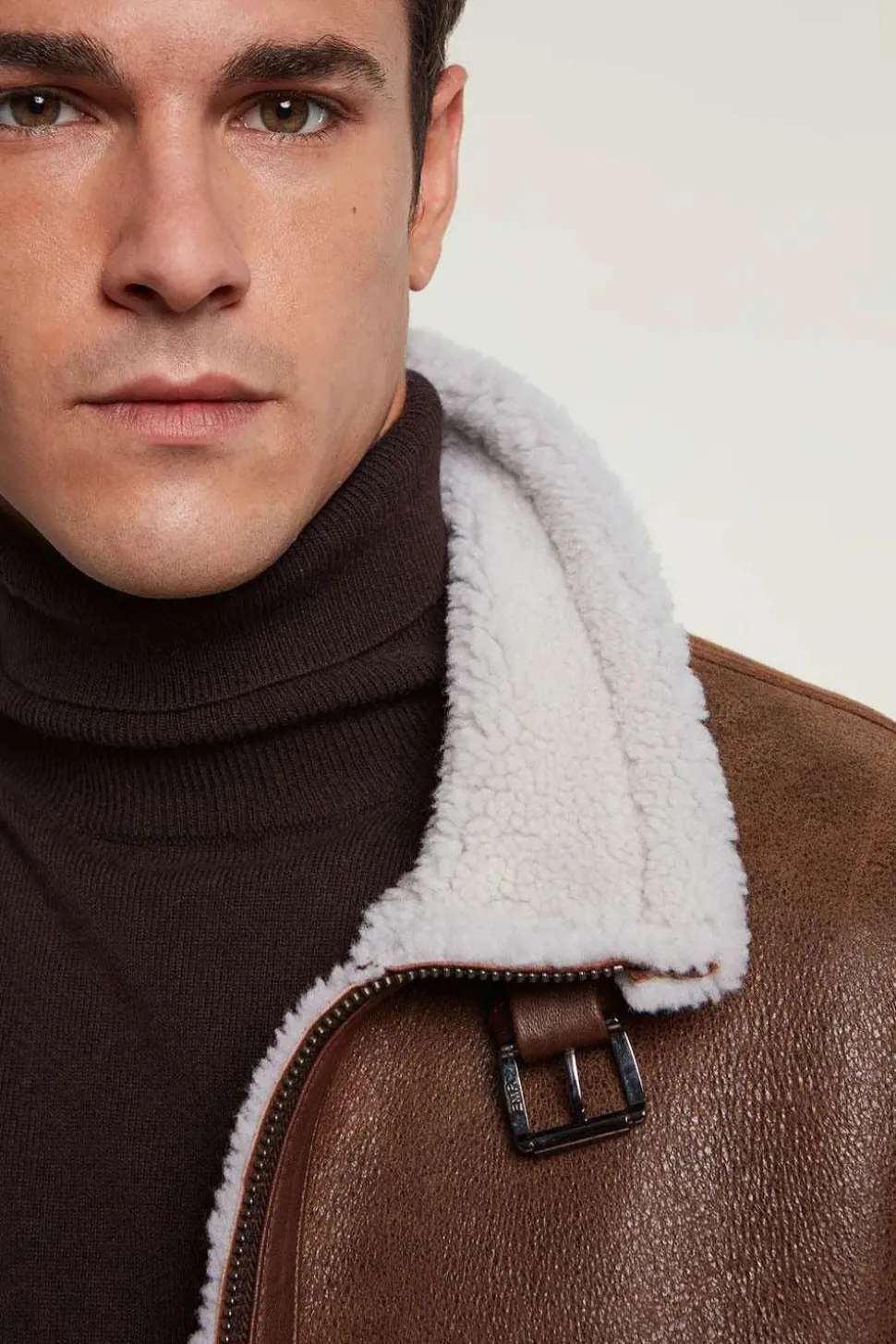 Mens shearling jacket brown