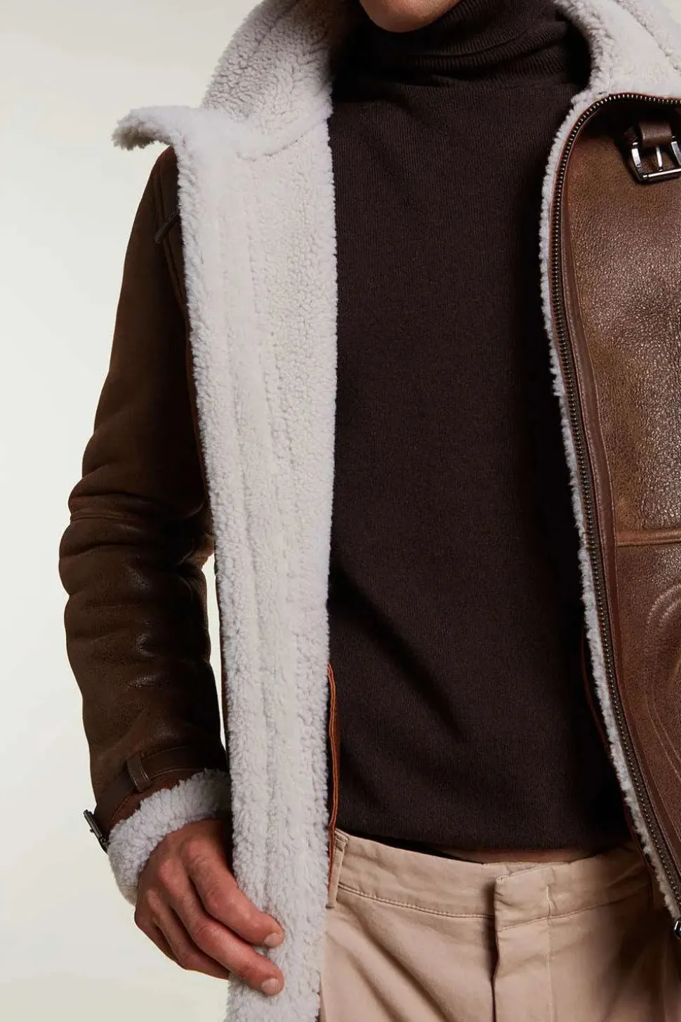 Mens shearling jacket brown
