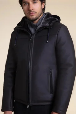 Mens shearling jacket with hood