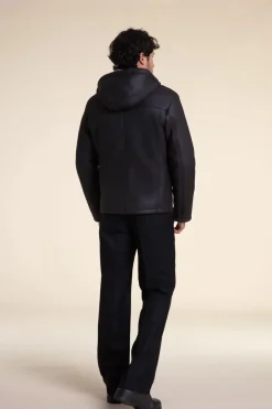 Mens shearling jacket with hood