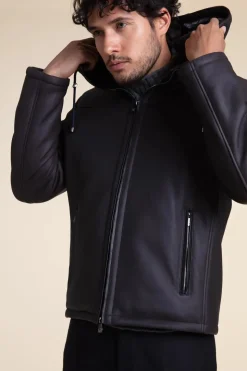 Mens shearling jacket with hood