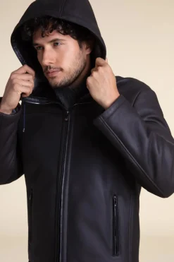 Mens shearling jacket with hood