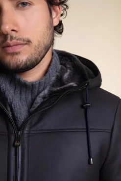 Mens shearling jacket with hood
