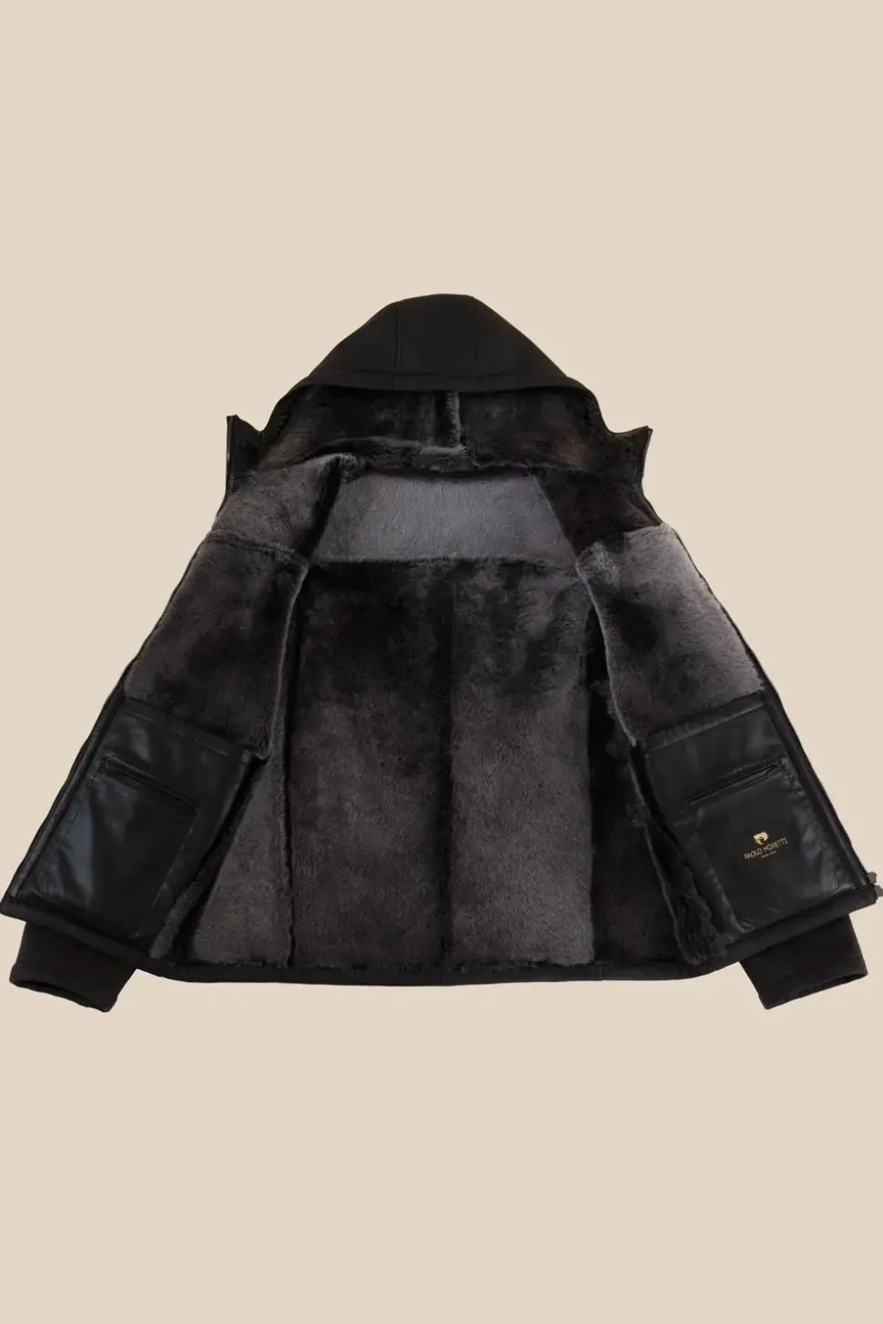 Mens shearling jacket with hood