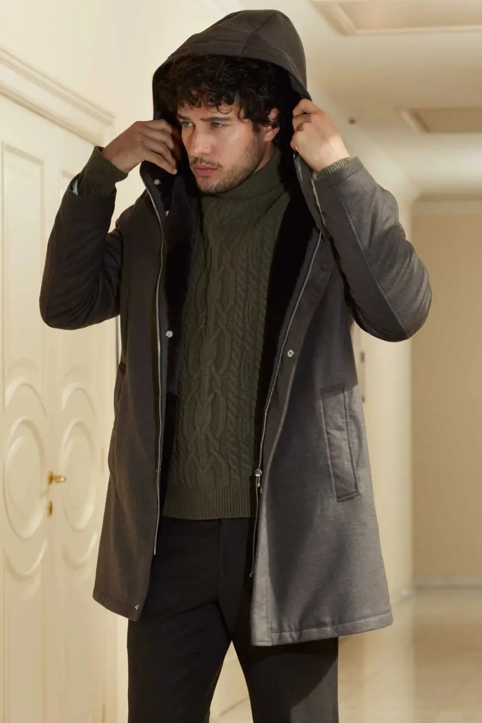Mens winter coat with fur hood