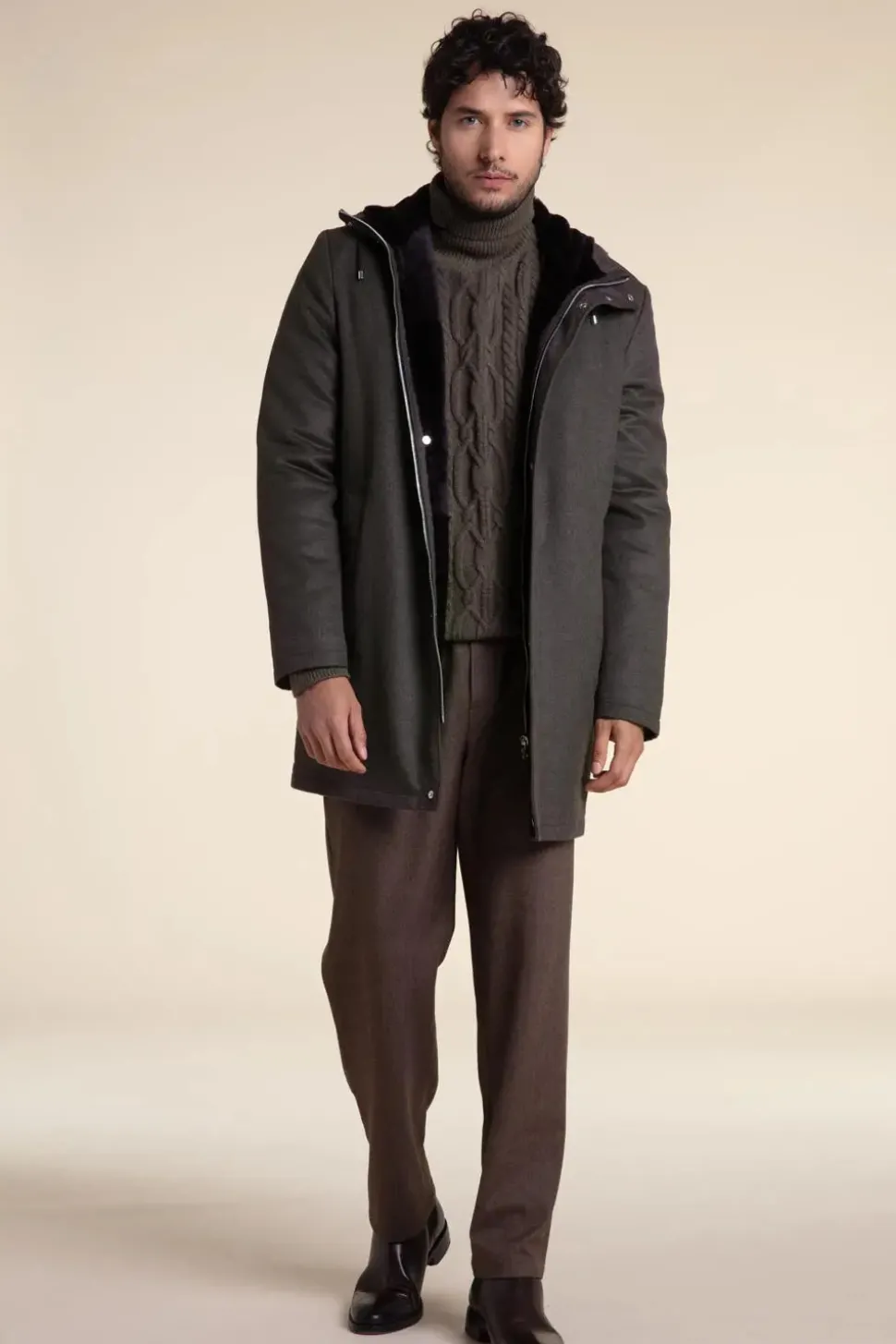 Mens winter coat with fur hood