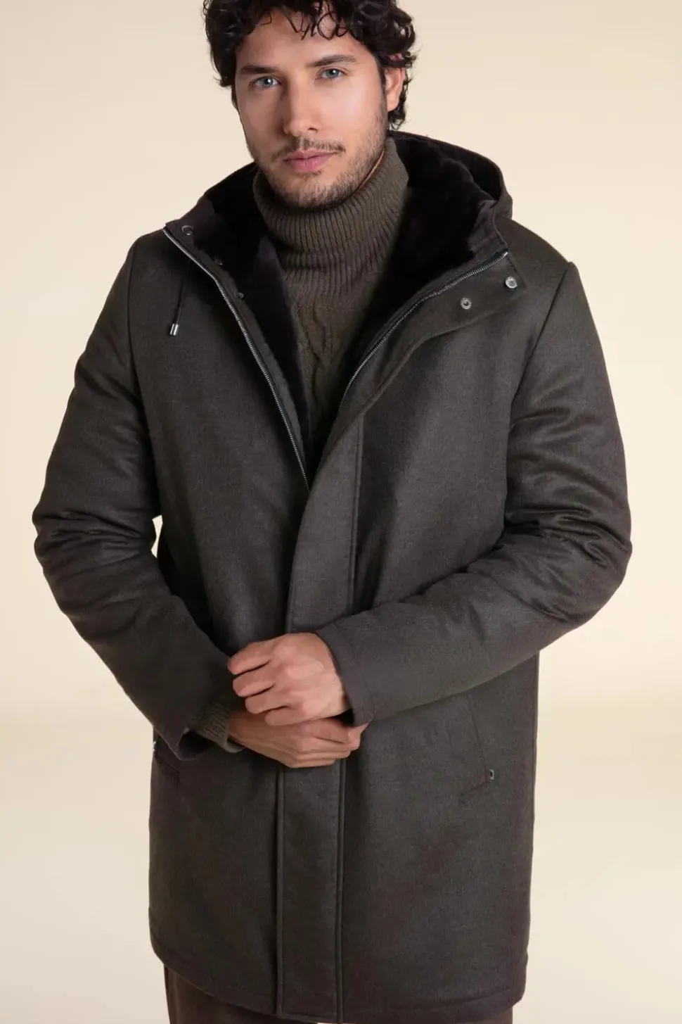 Mens winter coat with fur hood