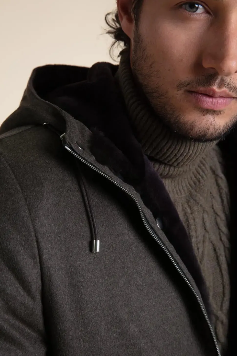 Mens winter coat with fur hood