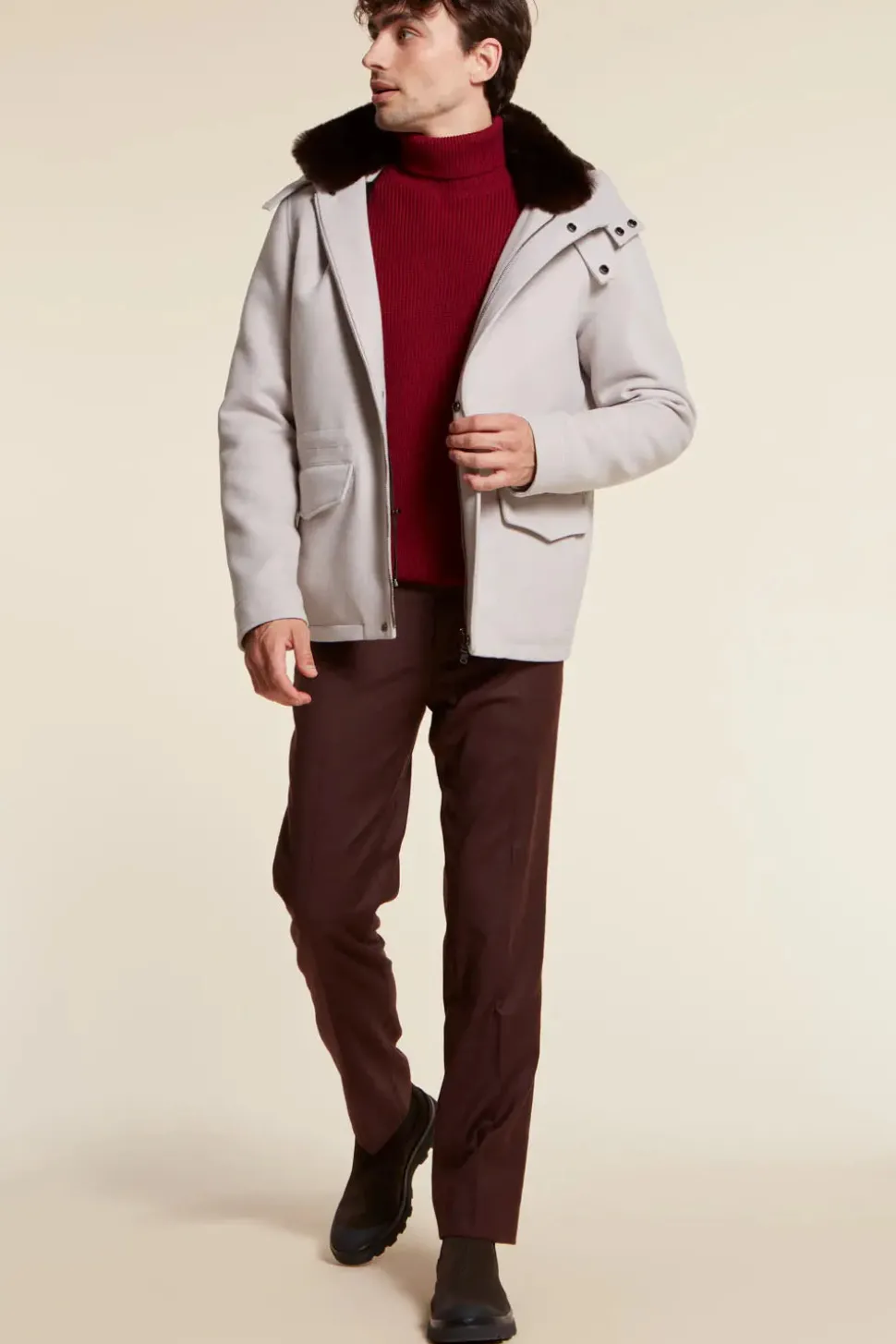 Mens winter jacket with fur hood