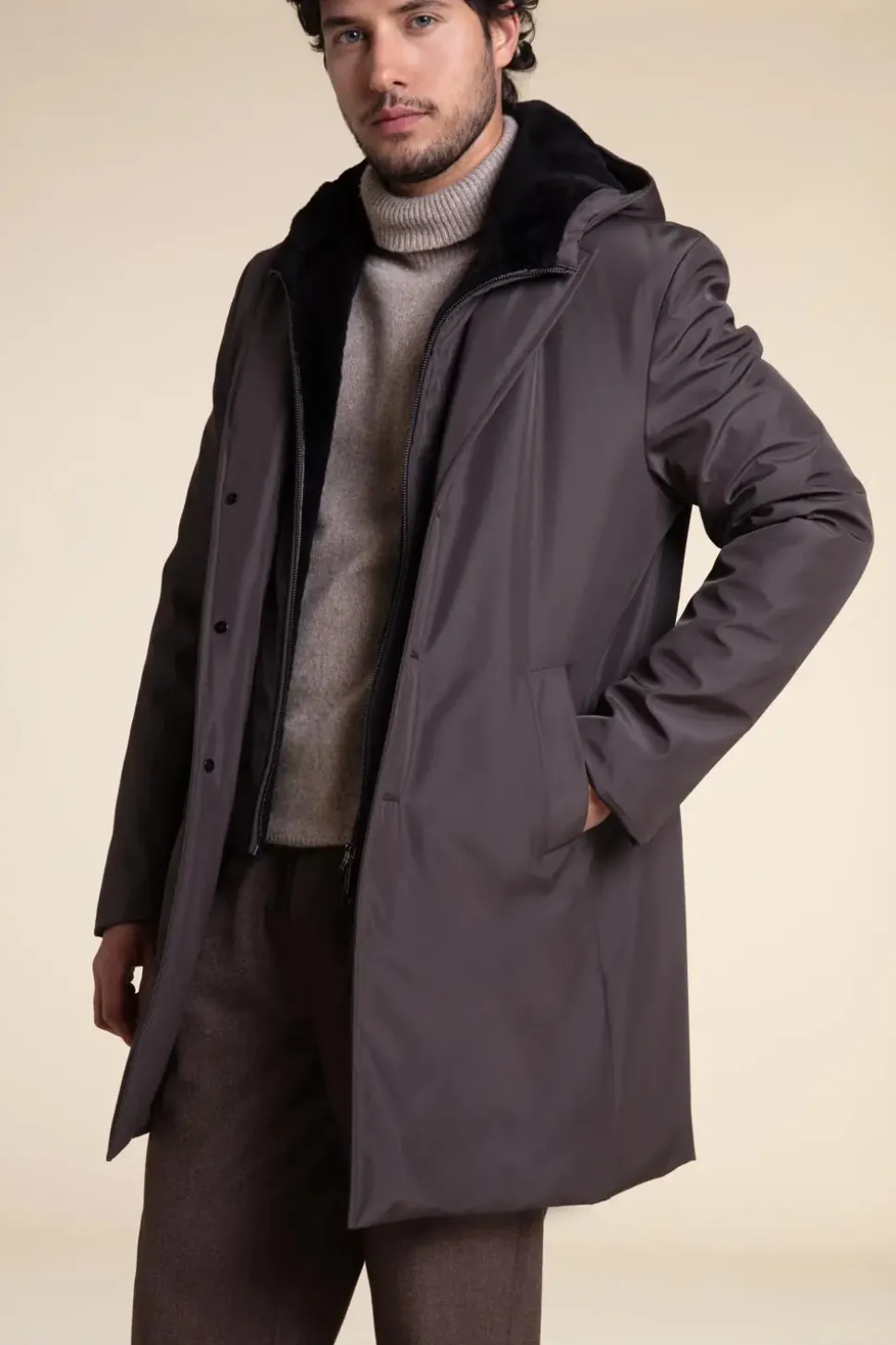 Mens winter parka with fur hood