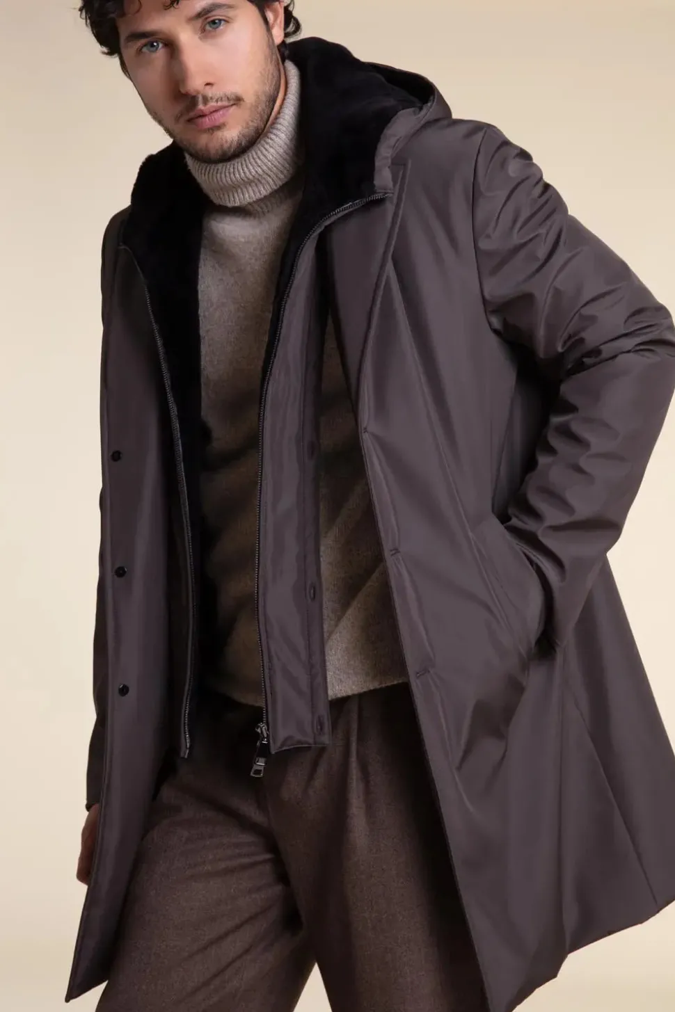 Mens winter parka with fur hood