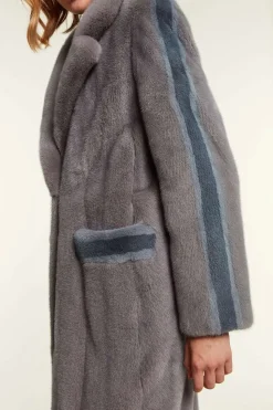 Mink coat with light blue inserts