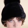 Mink hat with pon-pon
