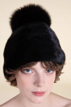 Mink hat with pon-pon