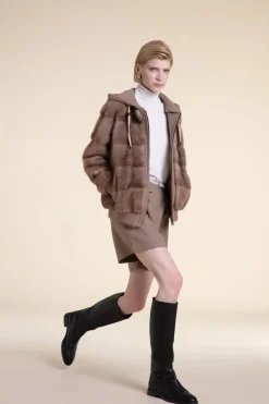 Mink jacket with cashmere hood