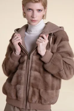 Mink jacket with cashmere hood