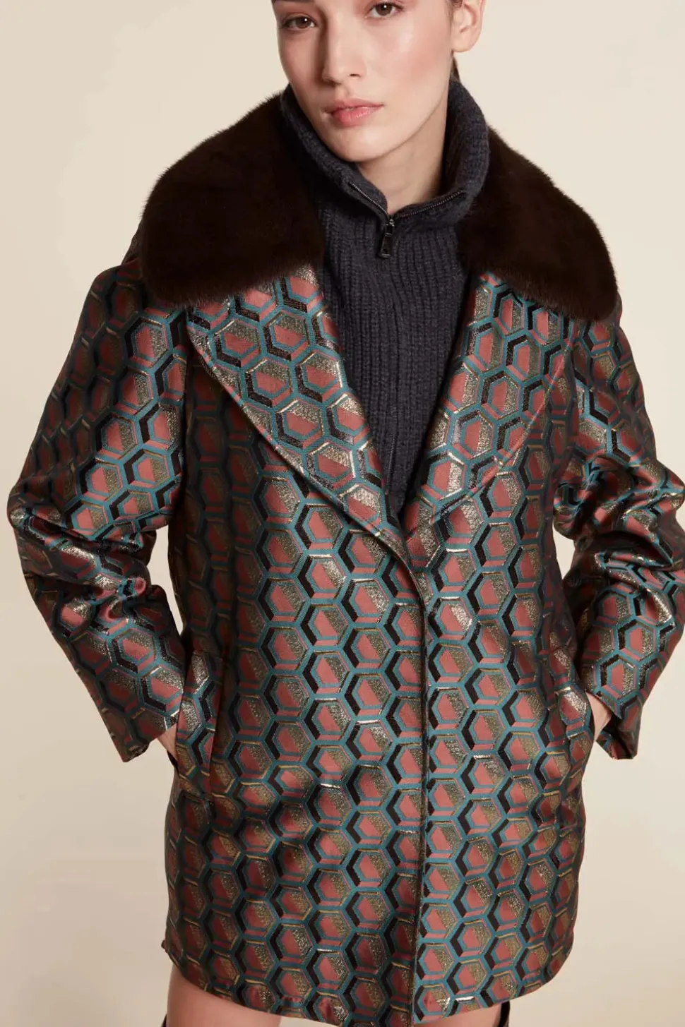 Padded coat with fur collar