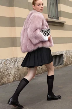 Pink fox fur coat