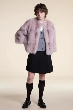 Pink fox fur coat