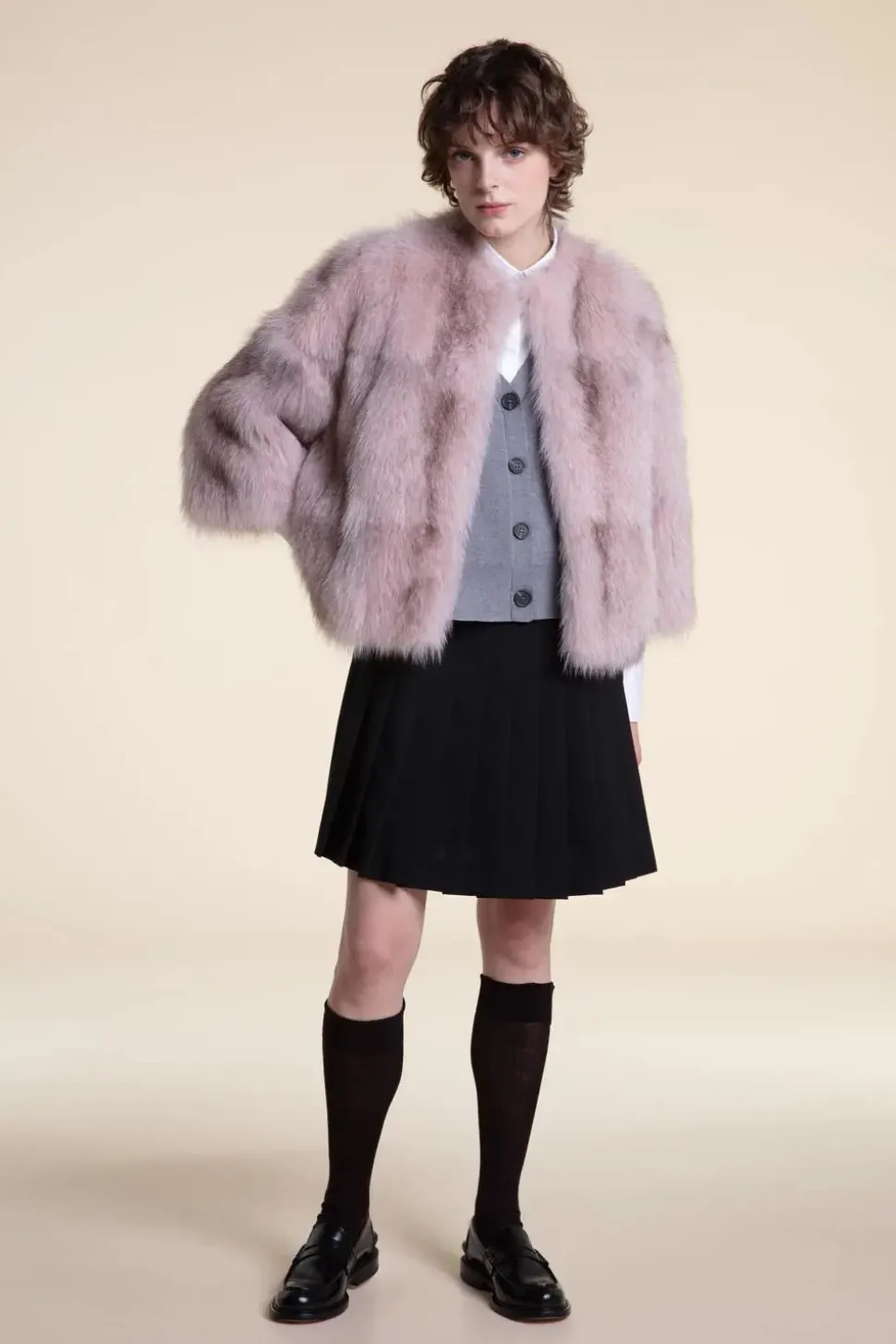 Pink fox fur coat