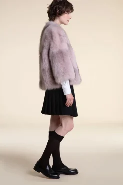 Pink fox fur coat