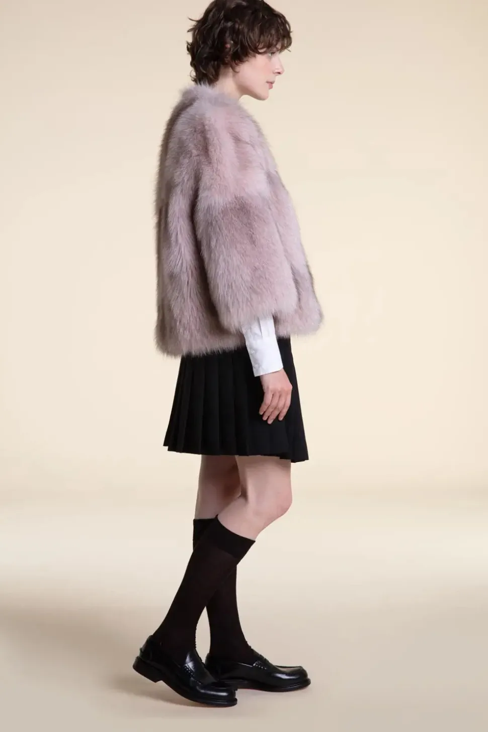 Pink fox fur coat