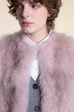 Pink fox fur coat