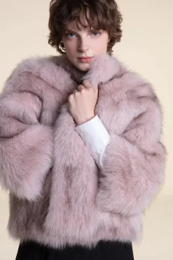 Pink fox fur coat