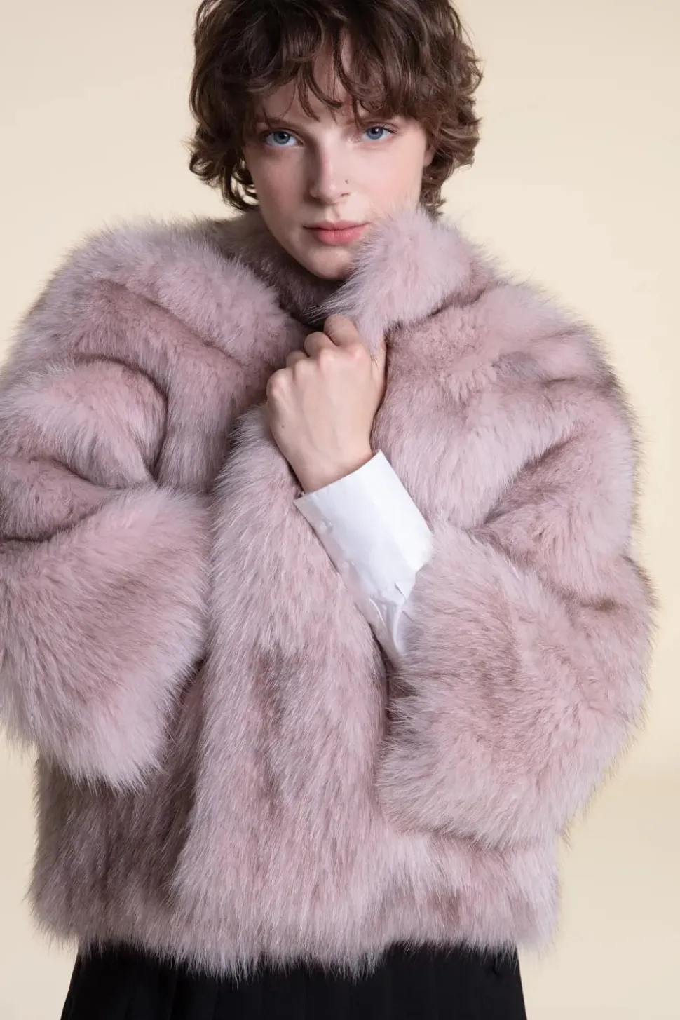 Pink fox fur coat