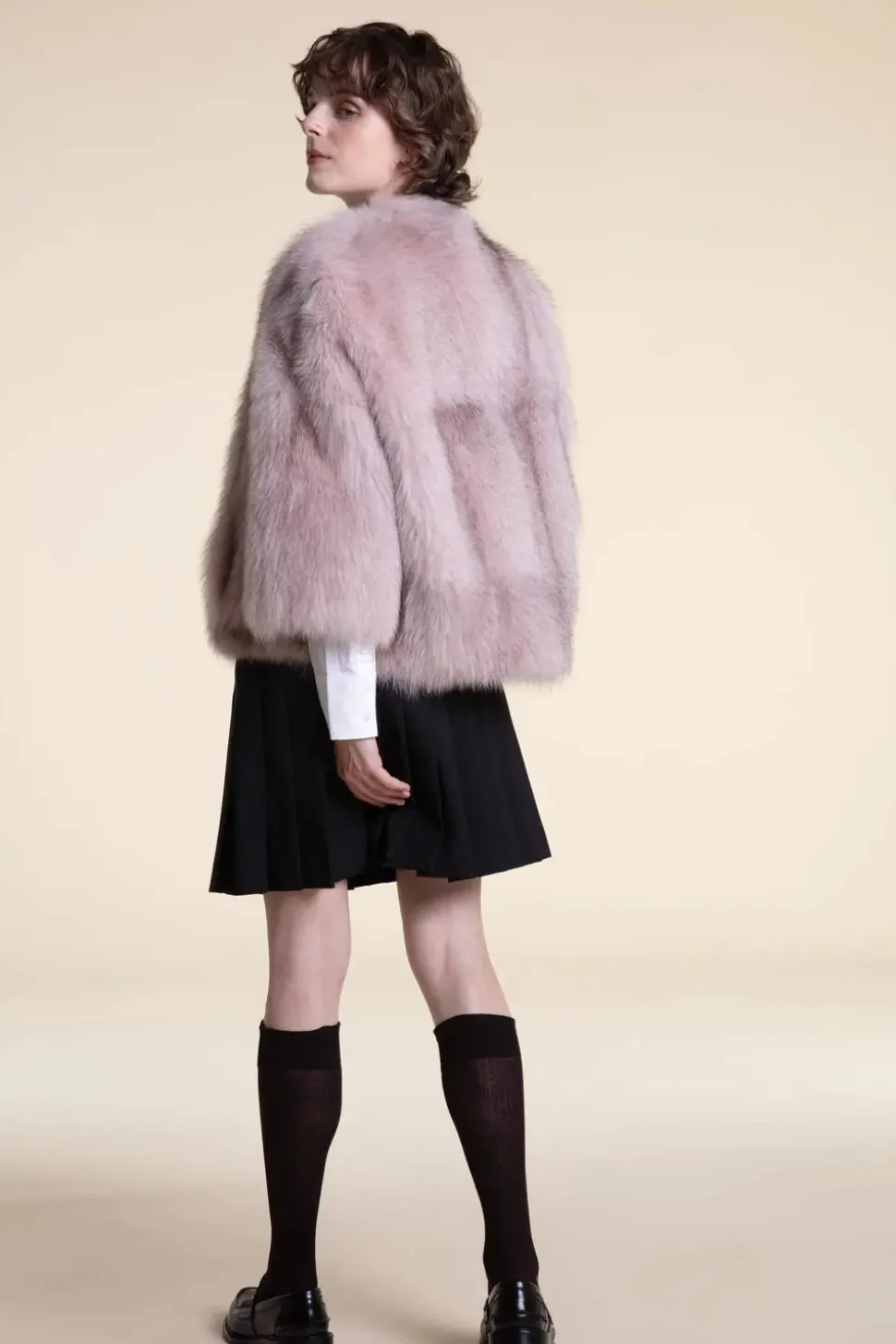 Pink fox fur coat