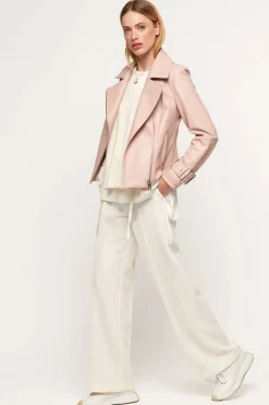 Pink leather biker jacket