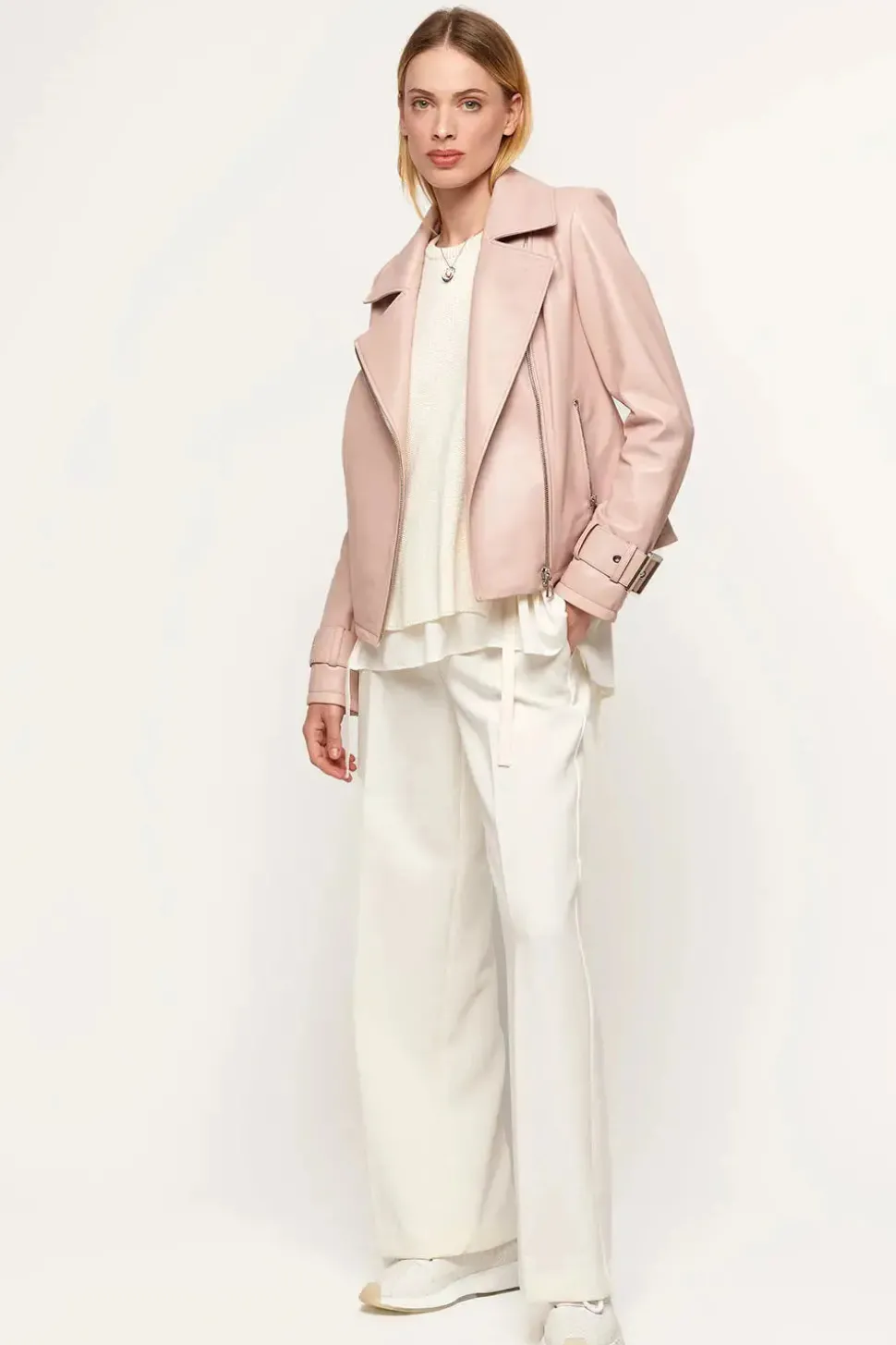 Pink leather biker jacket